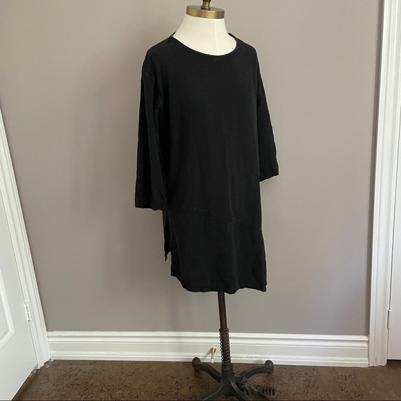 Kaliyana Artwear Black Linen Blend Asymmetric Hem Short Sleeve Tunic - S 🇨🇦 - Picture 7 of 8